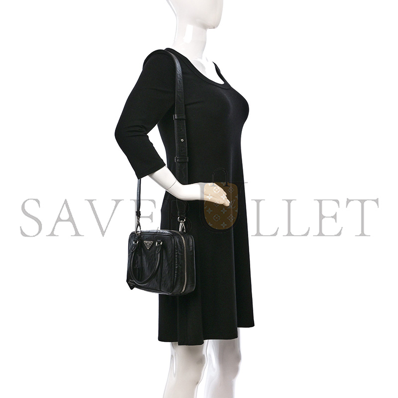 Pra*a nappa antique medium re-edition 2001 two handle bag black 1bb092 (24*15.5*7cm)